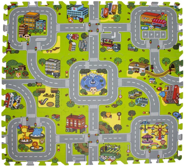 Spielmatte mit Straßen- und Stadtmotiv aus Schaumstoff. 9 Felder